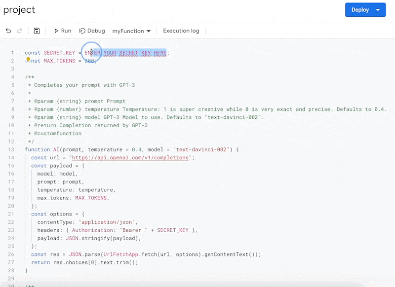 add API key to script and authorize it